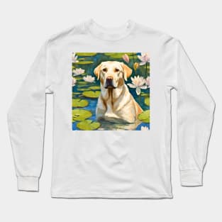 Labrador Retriever in Lily Pond Impressionism Long Sleeve T-Shirt